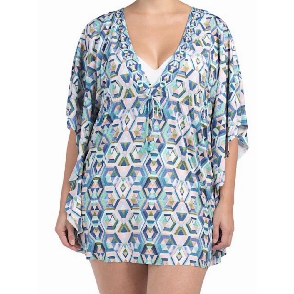 La Blanca Size-XL Womens Coverup Riveria Geometric Print Short Kaftan